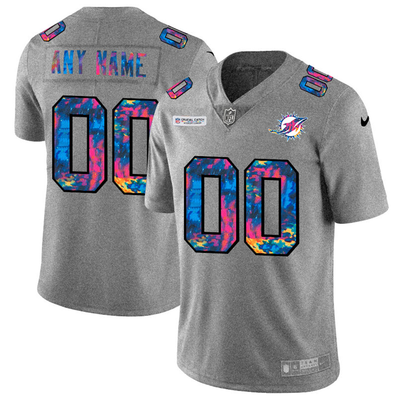 Men's Miami Dolphins Customized 2020 Grey Crucial Catch Limited Stitched Jersey